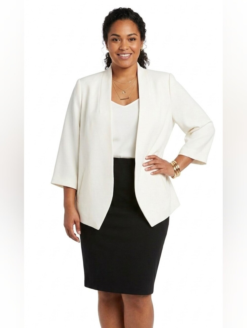 Size 14 Blazer Addition Elle White Open-Front Plus Size